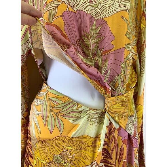 Topshop Tropical Floral Cut Out Midi Dress Flowy Occassion Multi Yellow Pink 10 - Picture 5 of 16